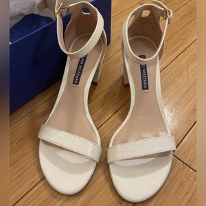 Stuart Weitzman white heeled ankle strap sandals NWB 5.5
